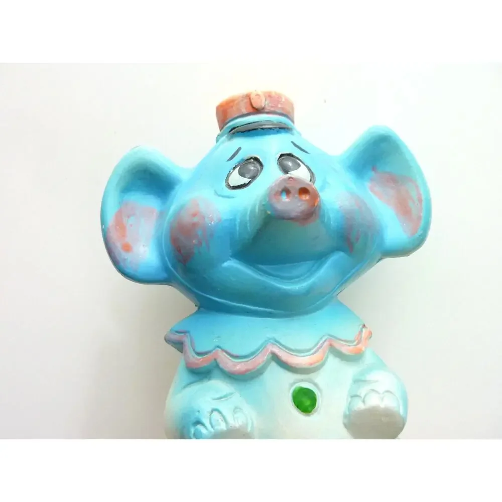Vintage Blue Plastic Elephant Coin Bank Figurine Piggy Bank 7